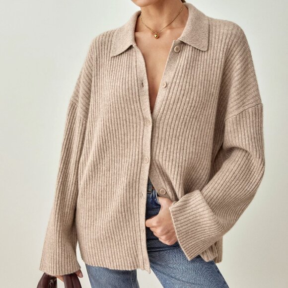Reformation Sweaters - Reformation womens Fantino cashmere knit cardigan in Oatmeal size S